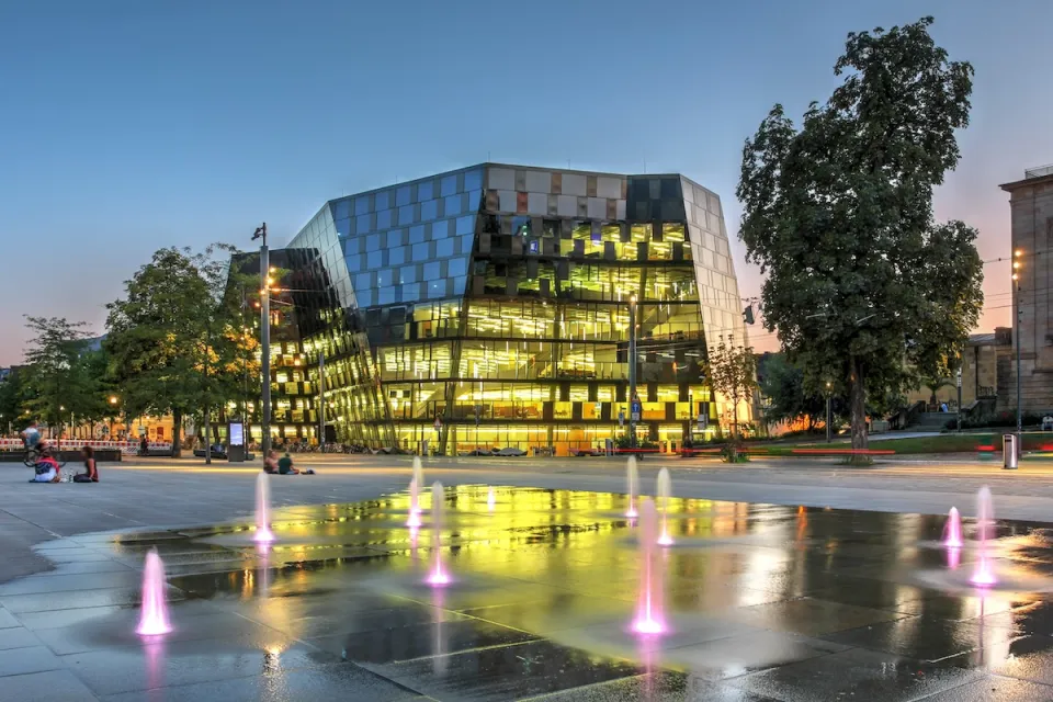 University of Freiburg modern glass library building.